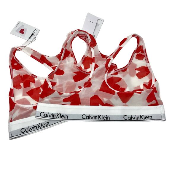Calvin Klein NWT Modern Cotton Unlined Valentine's Day Bralette 2 Pk S Red White - Picture 4 of 8